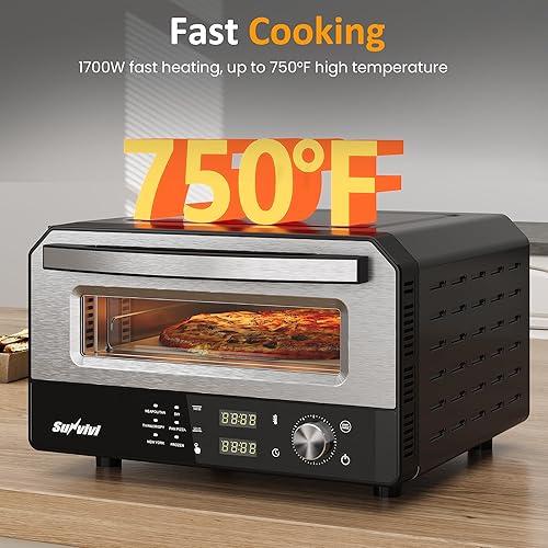 Miniatura 2 de Horno de pizza para interiores y exteriores calienta hasta 750 , hasta 12 "Máquina de pizza eléctrica de encimera con 6 preajustes, perilla de