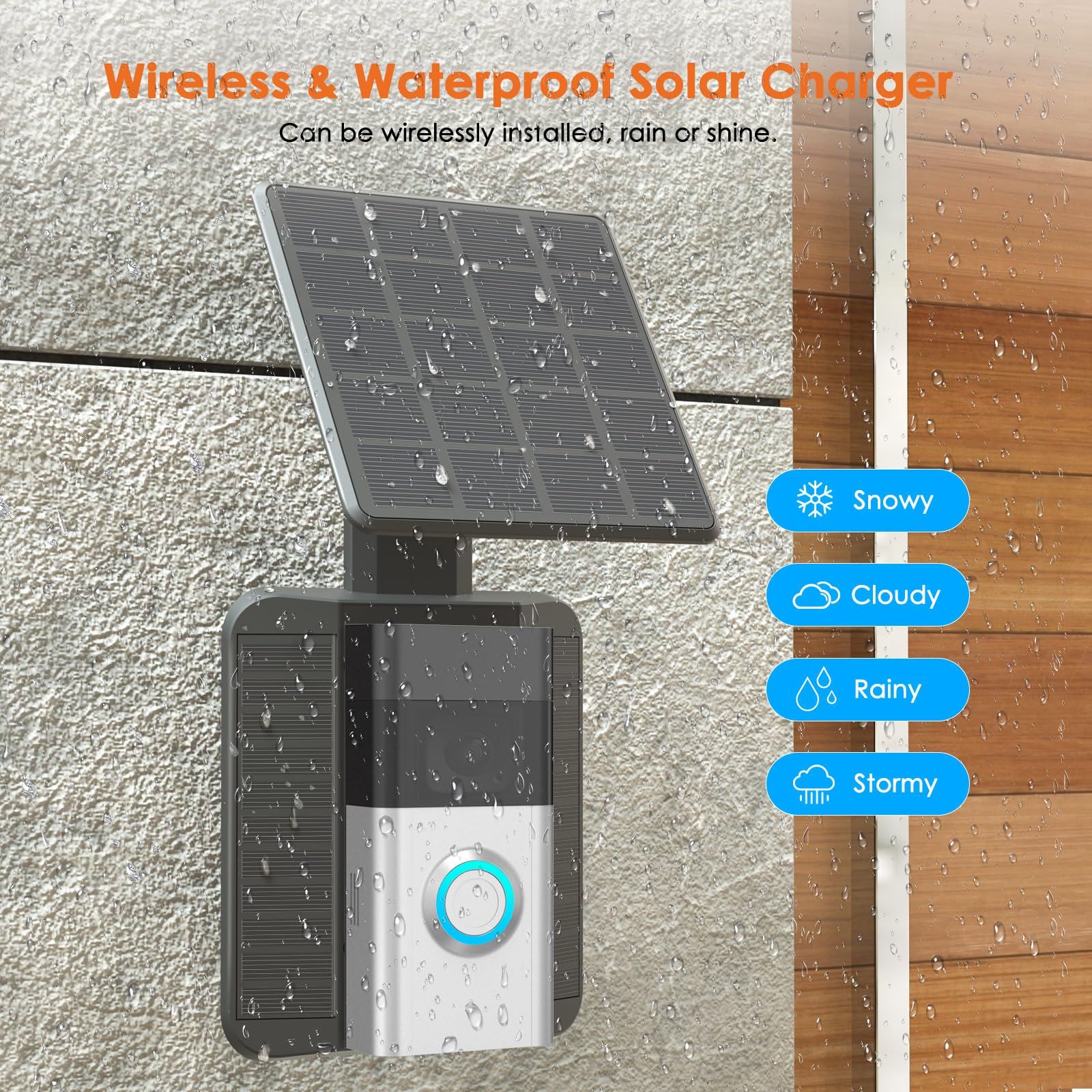 QIBOX - Cargador solar compatible con Ring Video Doorbell 3/3 Plus/4/Battery Doorbell Plus/Battery Doorbell Pro, 2.9W ajustable y eficiente soporte de panel solar para cámara de timbre
