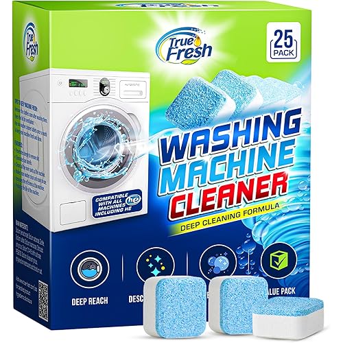 True Fresh Washing Machine Cleaner Tablets – 25-Pack Deep Cleaning for Front Loader, Top Load & HE Washers – Helps Remove Odor-Causing Residues, Pet Hair & Hard Water Buildup – Septic Safe
