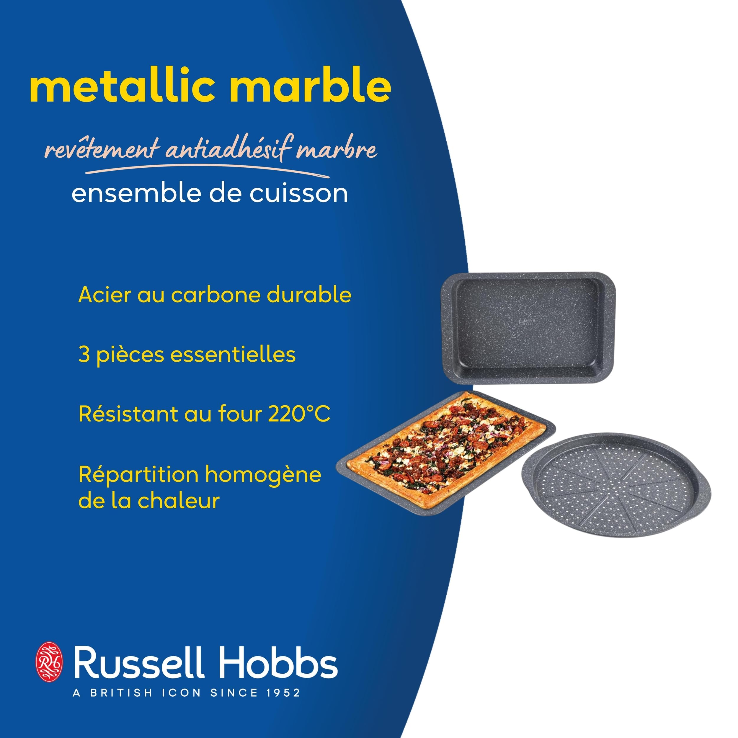 Russell Hobbs Metallic Marble Set de pâtisserie 3 pièces, acier carbone