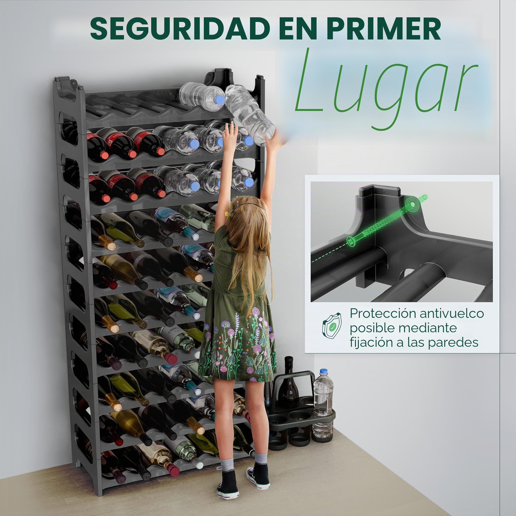 Novaliv Botellero para 60 botellas, estantería gris, de plástico resistente, apilable (antracita, 10)