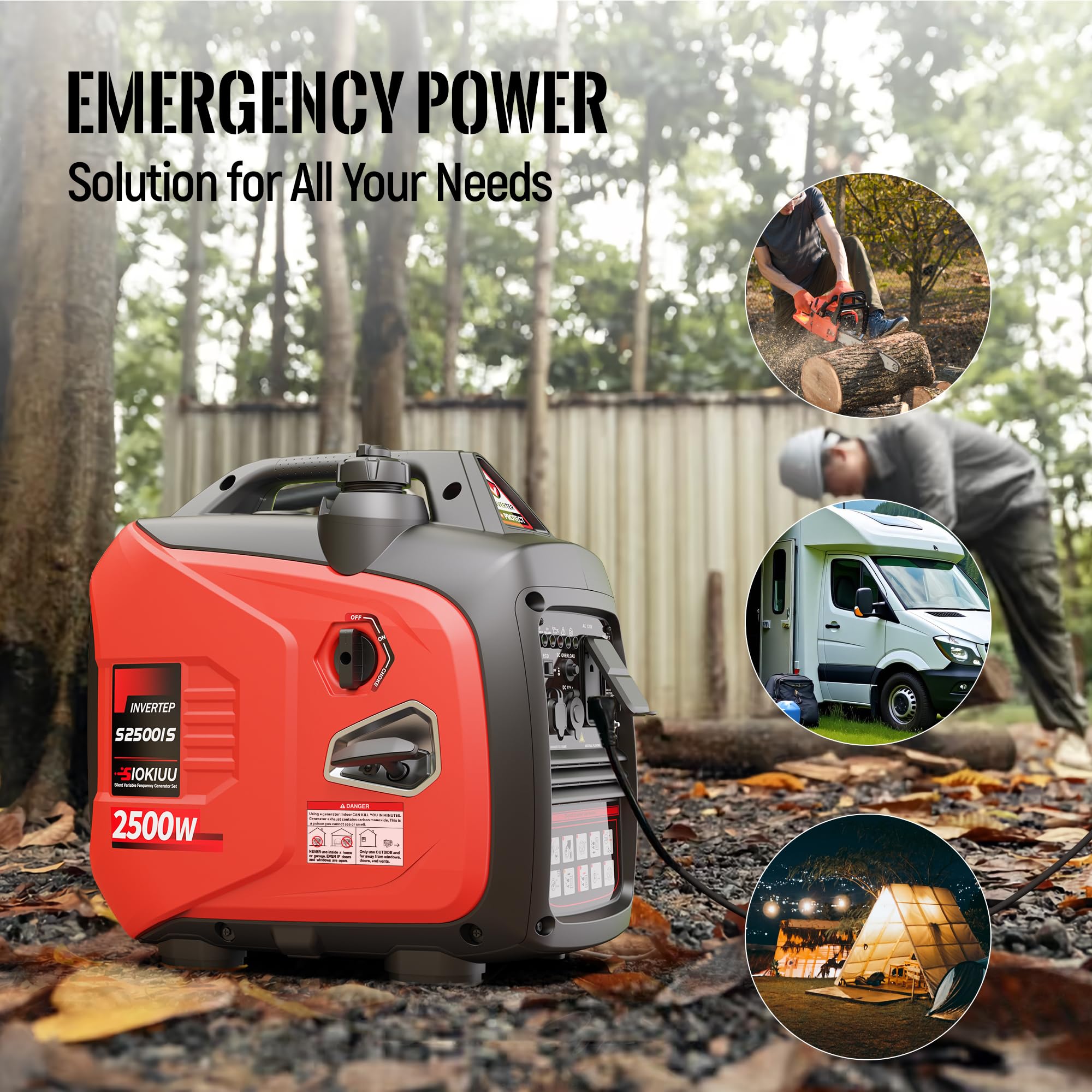 Generador portátil de 2500 W, generador inversor súper silencioso, ultraligero para respaldo del hogar, campamento al aire libre, protección de sensor de CO, EPA, modo ECO