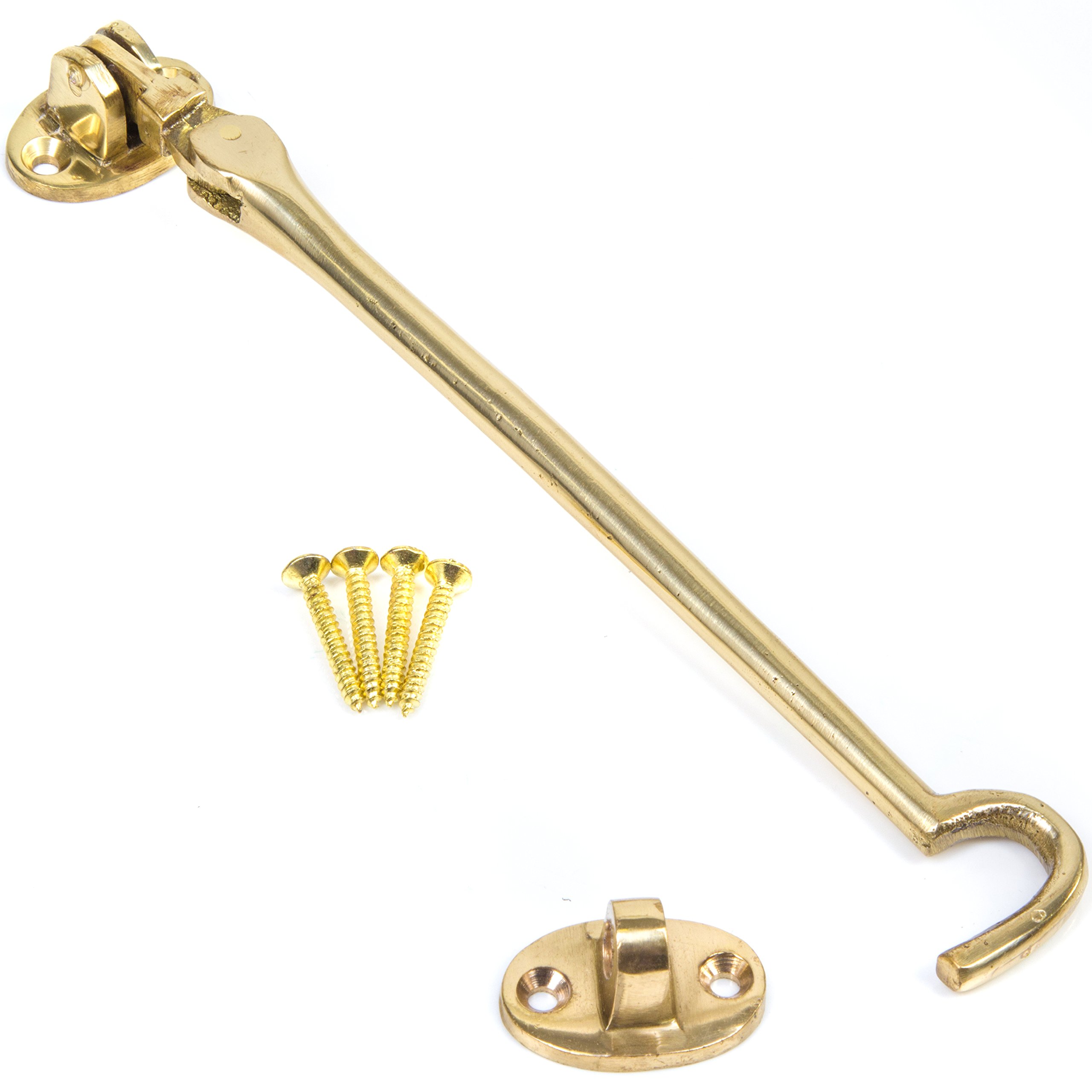 2X Polished Brass 200mm Silent Cabin Hooks - Garden Gate Latch Shed Lock Door Catches