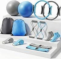 Vista 14 de Poen Juego de anillos de pilates y pelota para mujer, anillo de pilates, bola circular con correa de estiramiento, 8 bandas de resistencia