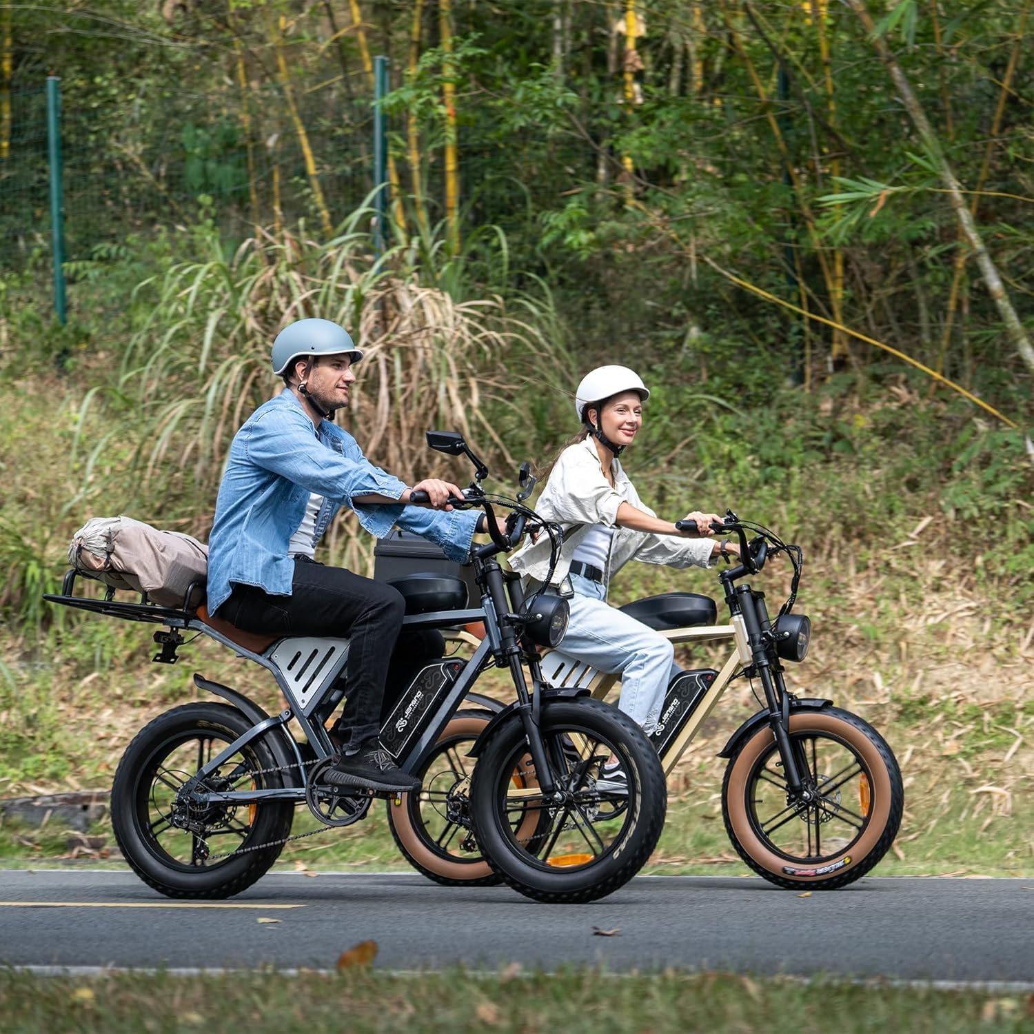 JANSNO Bicicletta Elettrica 20" x 4.0 Fat Tire, 7 Velocità Bici Elettrica, Freni a Disco Meccanici Anteriori e Posteriori, E-Bike per Adulti, Batteria Rimovibile 48V 17Ah/20Ah