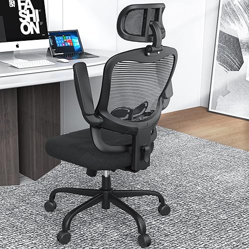 DCA012 Escritorio ergonómico de malla con brazos abatibles y altura trasera ajustable, cómodas sillas de trabajo para computadora con soporte lumbar