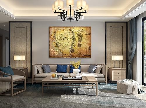 Miniatura 2 de Lienzo decorativo para pared, diseño de mapa del mundo grande, impresiones en lienzo de mapa de la tierra media, imagen de pintura de mapa de la