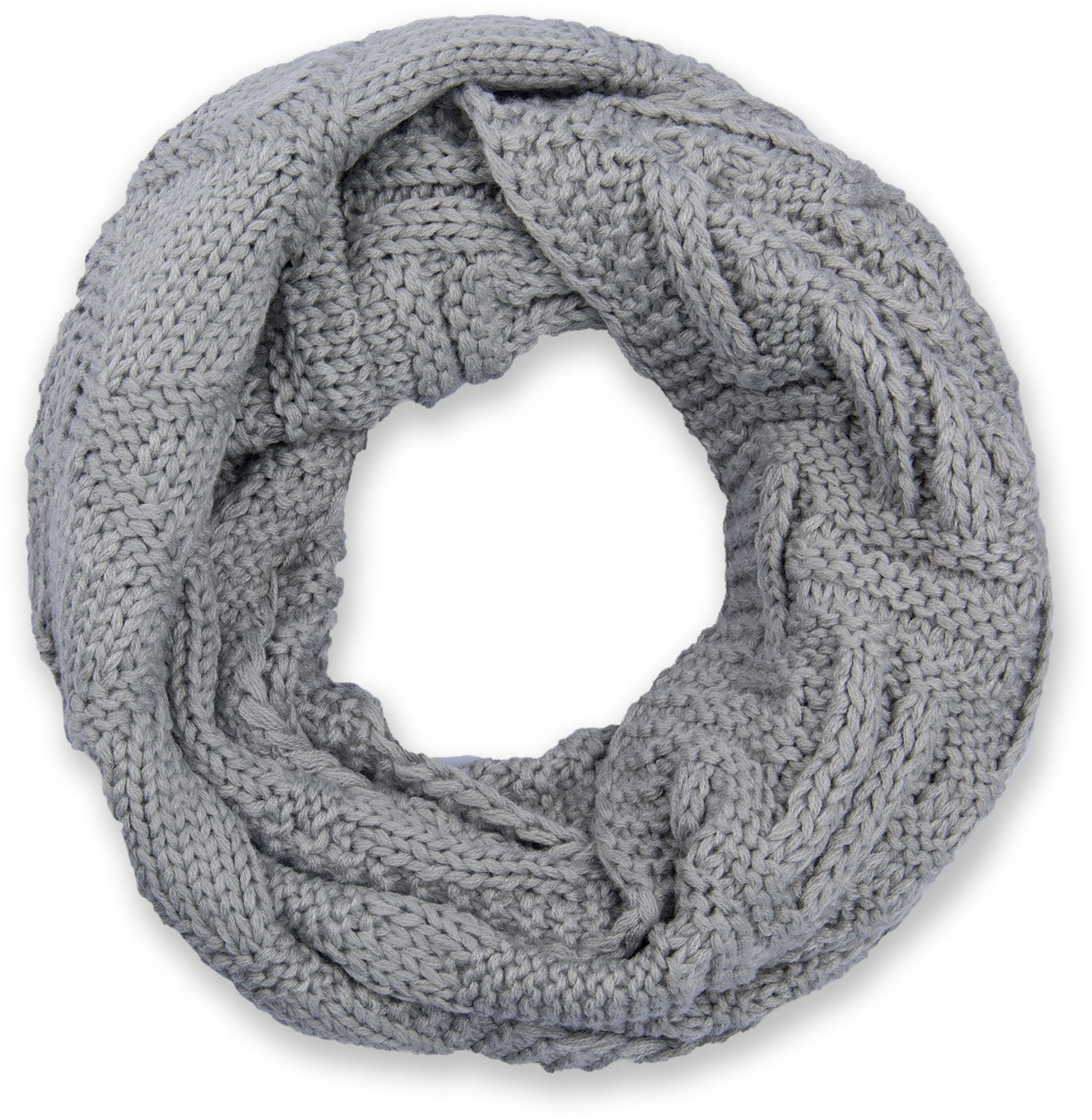Stylebreaker Women's Light-Grey Knit Loop Scarf With Grid And Rib Pattern, Single-Colour Fine-Knit Snood, Winter Knit Scarf, Unisex 01018155, Colour: