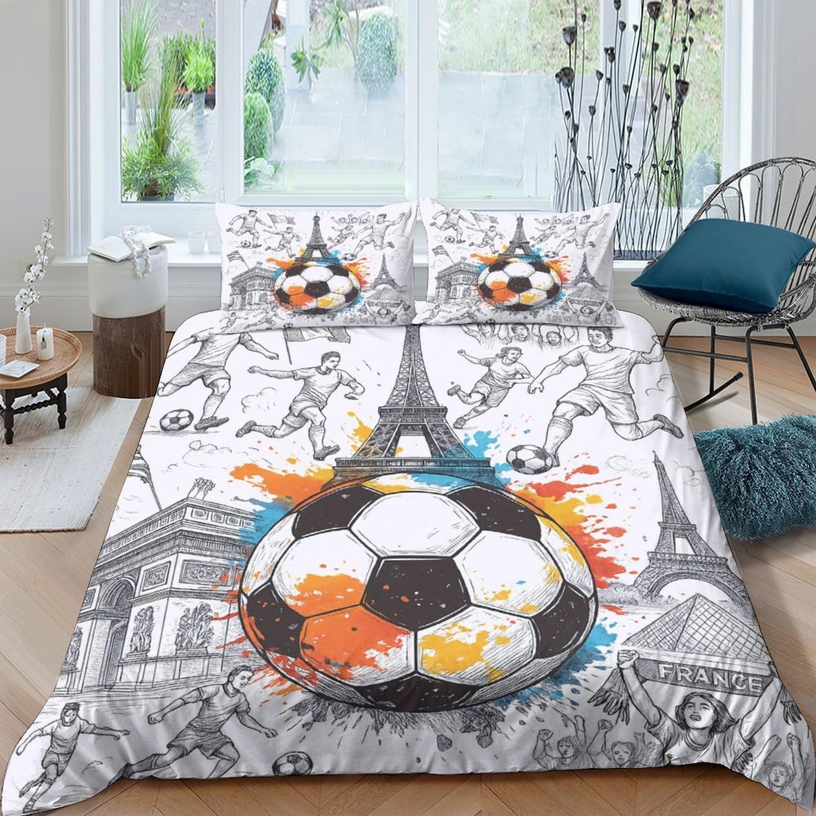 Ctjqhvkz Style-2 3D Printed Eiffel Tower Football Fitted Sheet Microfiber Soft Breathable Paris Sketch Mattress Cover For Bedroom Guest Room Single（135X200cm）