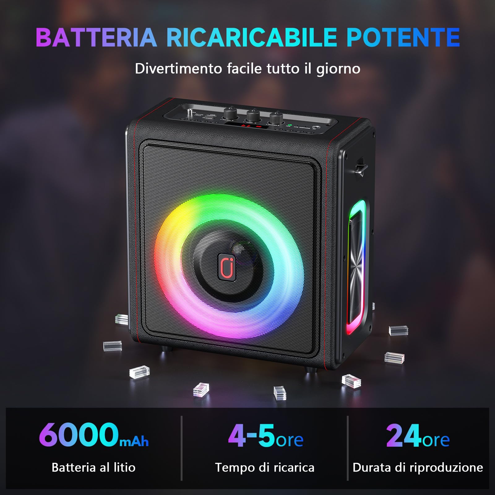 HWWR Karaoke con 2 microfoni wireless, Altoparlante karaoke cassa Bluetooth 5.3 portatile con subwoofer aggiornato, sistema PA con regolazione dell'eco, Regali di Natale adatti ad adulti e bambini