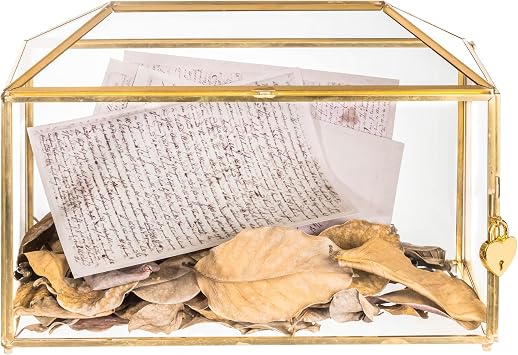 NCYP 12.6" x 5.9" x 9" Glass Wedding Cards Box with Slot and Lock for Micro Wedding Reception, Centerpiece, Home Decorative, Gold Glass Box Only Slot Length 7.3 Inches