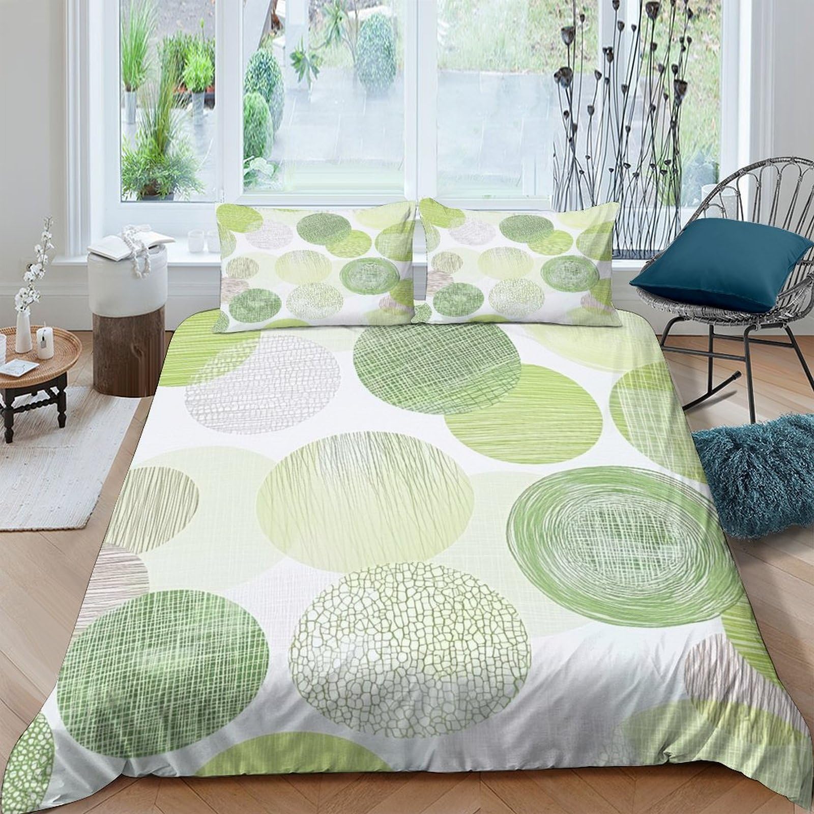 Ctjqhvkz Style-7 3D Printed Green Geometric Circles Fitted Sheet Microfiber Soft Breathable Abstract Dot Mattress Cover For Bedroom Guest Room Decor Single（135X200cm）