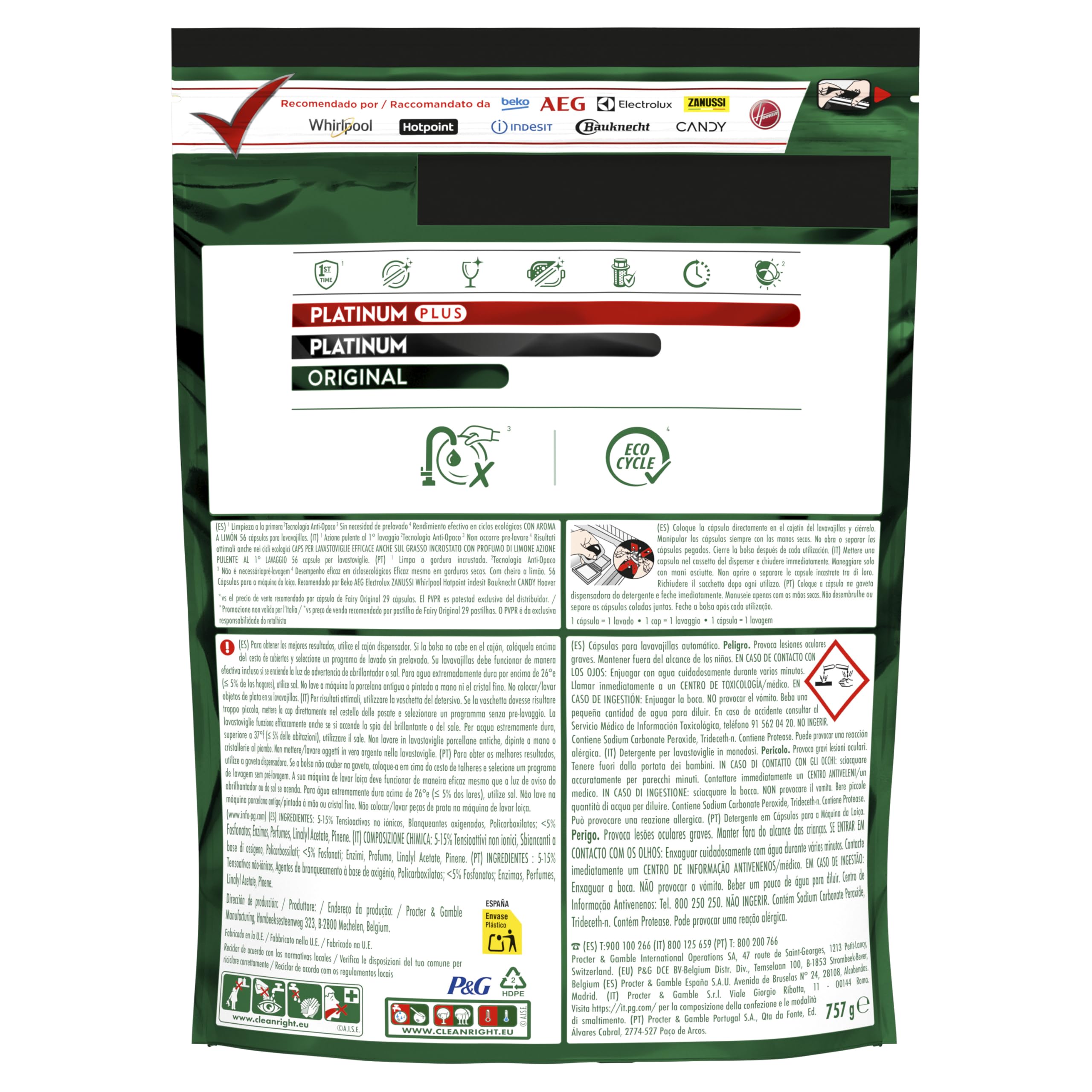 Fairy Platinum Plus Pastiglie Lavastoviglie, 150 Capsule, Limone, Detersivo Con Tecnologia Anti-Opaco, Contro Grasso e Incrostazioni Ostinate Anche nei Cicli Brev