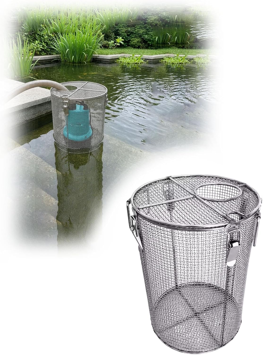 Ansaugsieb aus Edelstahl für Tauchpumpen – 5 mm Schmutzfilter mit Tragegriff für Teiche, Flüsse und Brunnen (35x50cm)