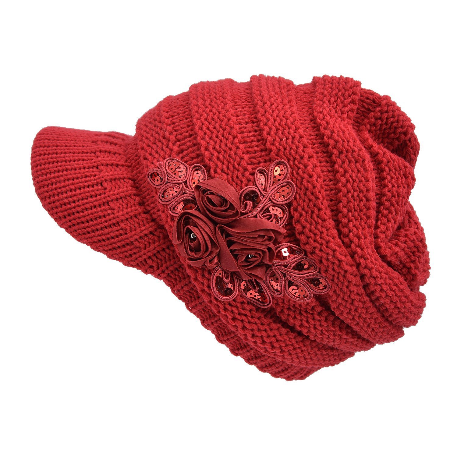 XRDSS Women Winter Peaked Beanie Cap Ladies Warm Knitted Hat (Red)