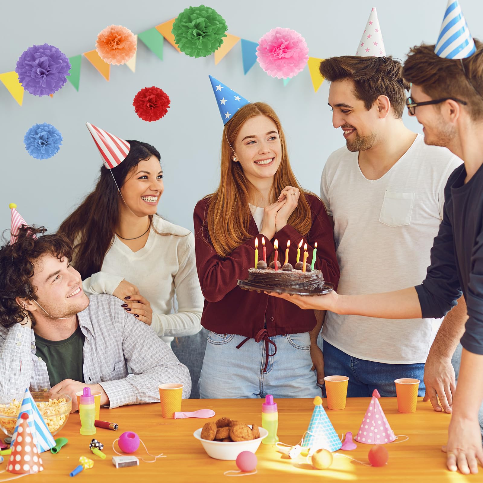 PATIKIL Set Pom Pom Carta, 12Pz Kit Palline Fiori Carta, 3 Misure per Compleanno, Addio Nubilato, Matrimonio, Festa Nuziale, Decorazione Fai da Te, Arte e Artigianato, Giallo