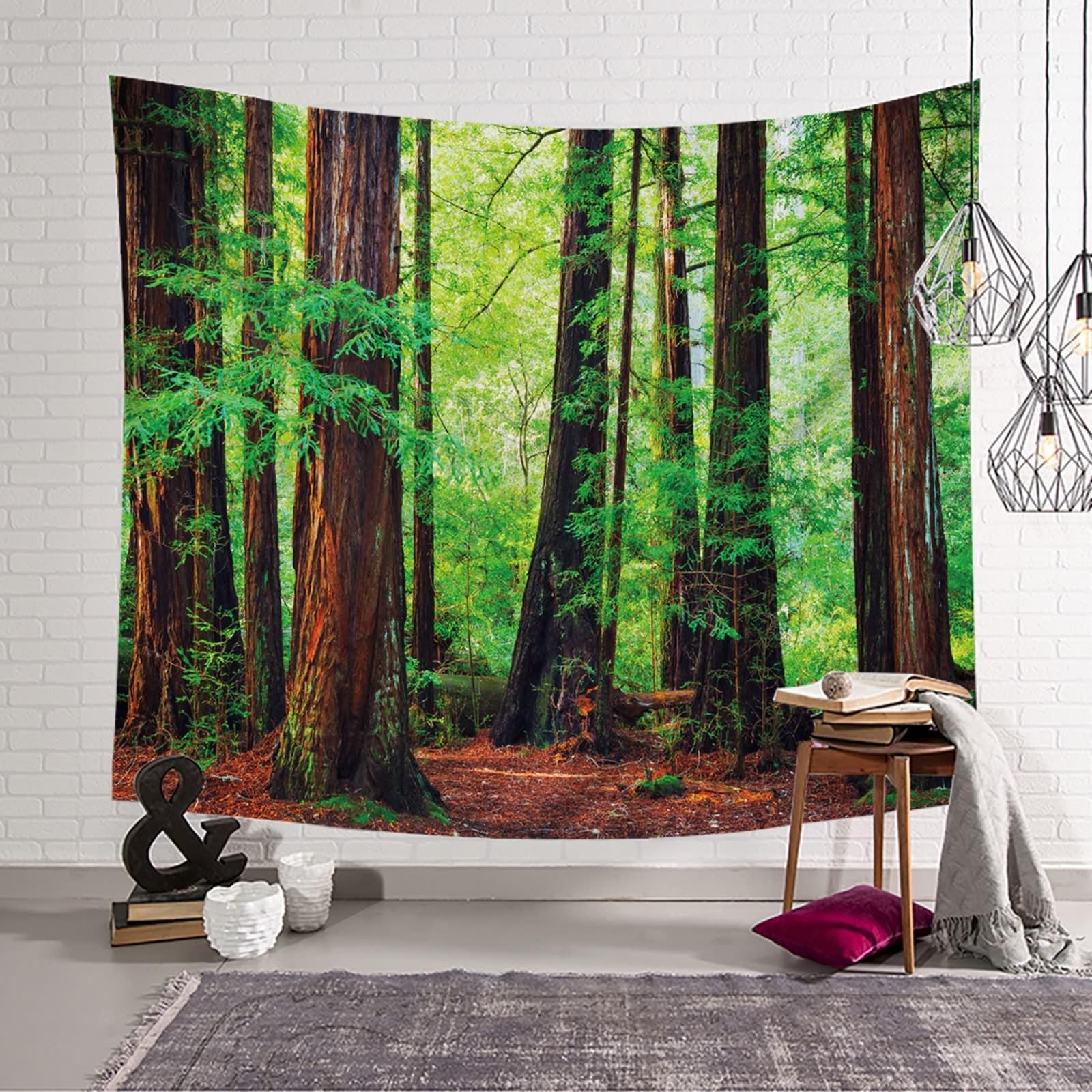 Tapiz para colgar en la pared, árbol rojo, paño de pared grande, 350 x 256 cm, diseño de árboles naturales, para salón, dormitorio, decoración del hogar, marrón y verde