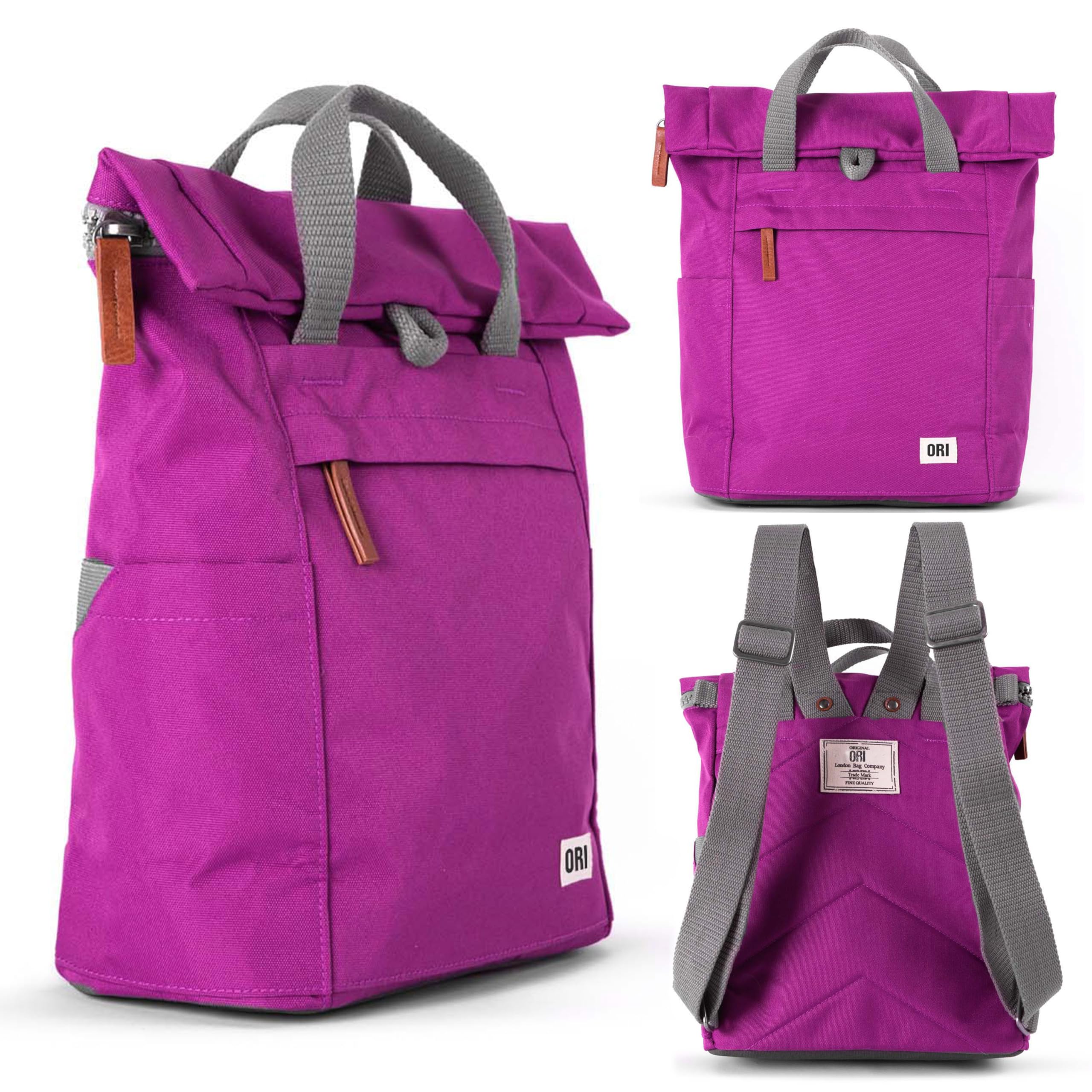 ORI LONDON Travel Backpack - Small Water-Resistant Nylon Rolltop Laptop Backpack for Men & Women - The Finchley - Violet