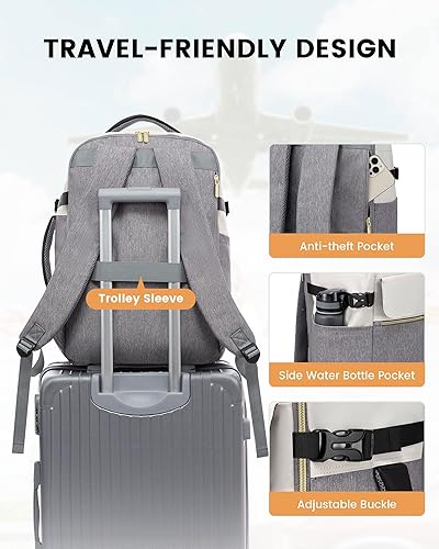 Miniatura 7 de LOVEVOOK Mochila de viaje para mujer, mochila de mano TSA, beige gris, Mochilas de viaje