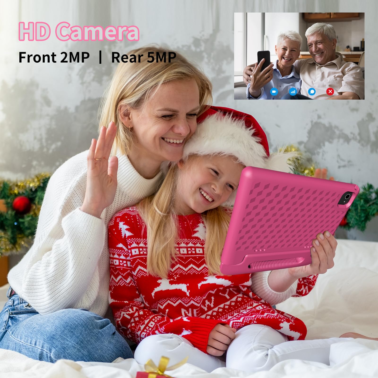 VNEIMQN Tablet per Bambini Android 14, con WiFi e Bluetooth, Doppia Fotocamera 10.1 Pollici HD, Octa-Core, 8GB RAM, 64GB ROM (1TB TF), Controllo Parentesco, Batteria 6000mAh (Rosa)