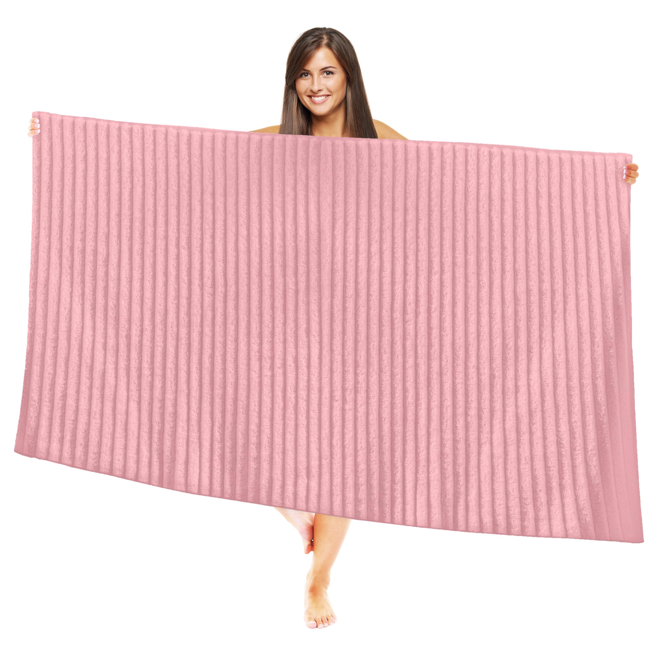 Elegant Comfort 100% Turkish Cotton Corduroy Ribbed Luxury Jumbo Bath Towel Ultra Soft - 35 x 70 Inch - Luxury Spa Premium Hotel Quality Highly Absorbent and Quick Dry Large Bath Towel, Dusty Rose