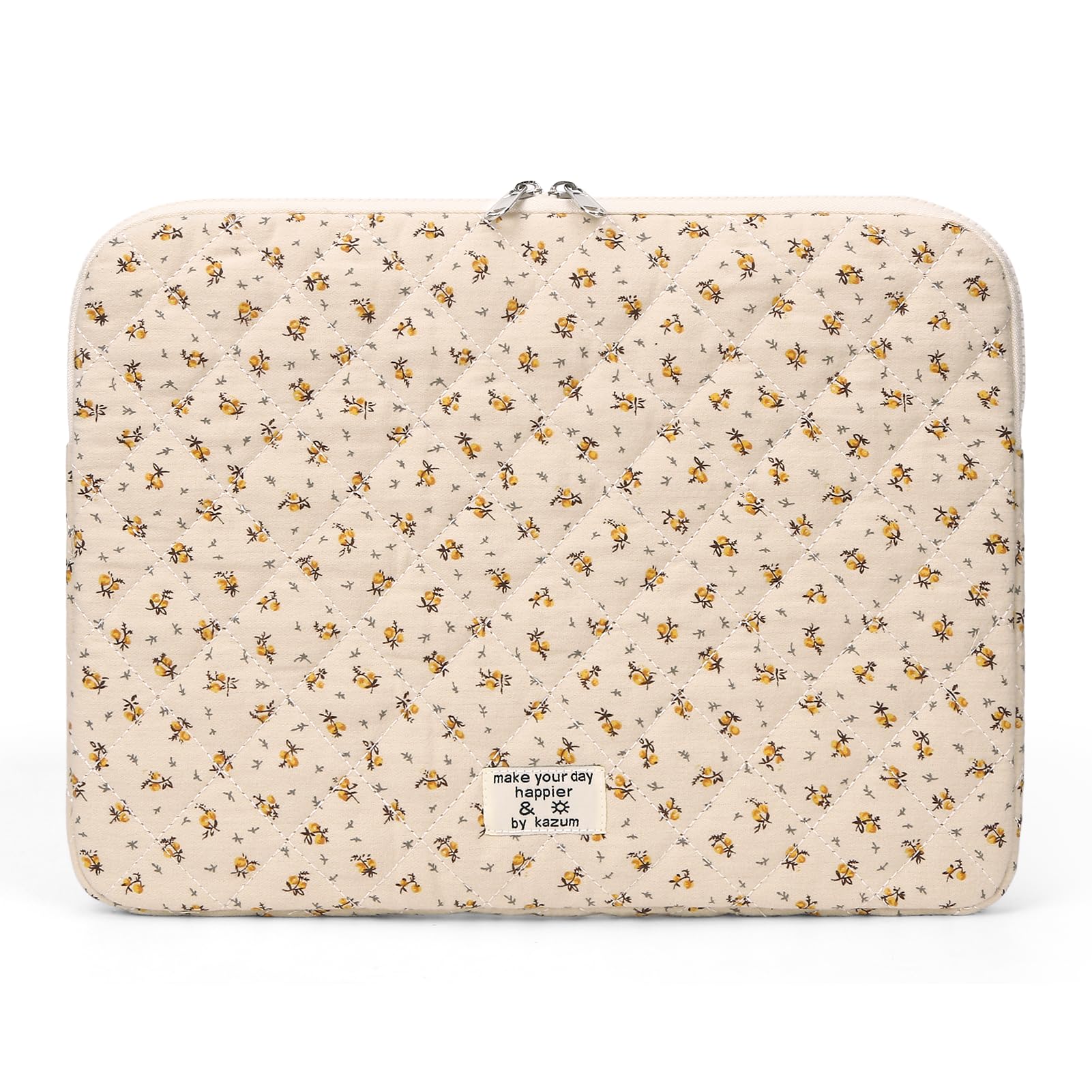 Puffy Laptop Sleeve Case Cute Computer Bag Flower Printed Quilted Laptop Carrying Cases Floral Pattern Protective Cover
