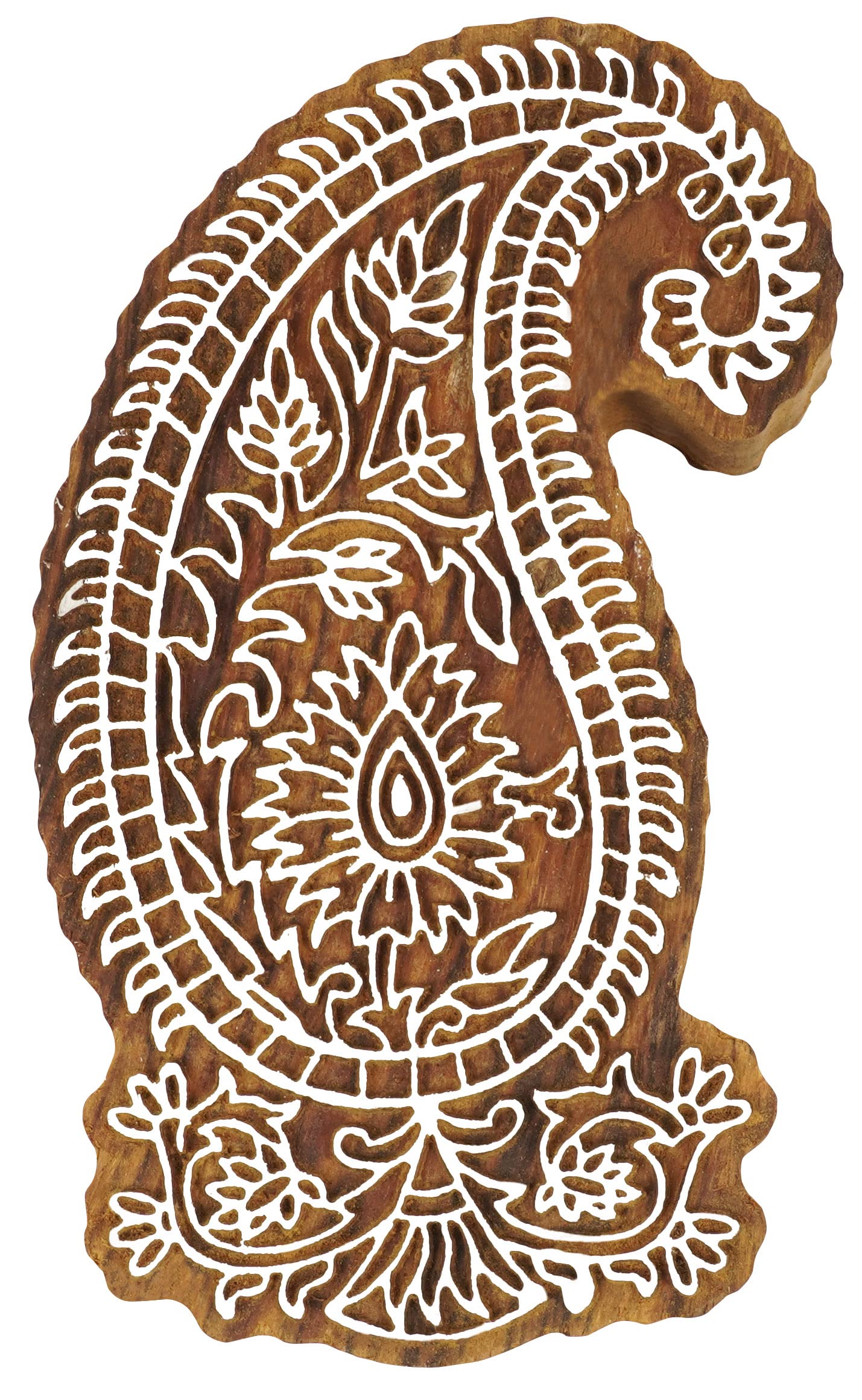 Bloc d'impression textile en bois sculpté main de 12,7 cm au motif cachemire traditionnel