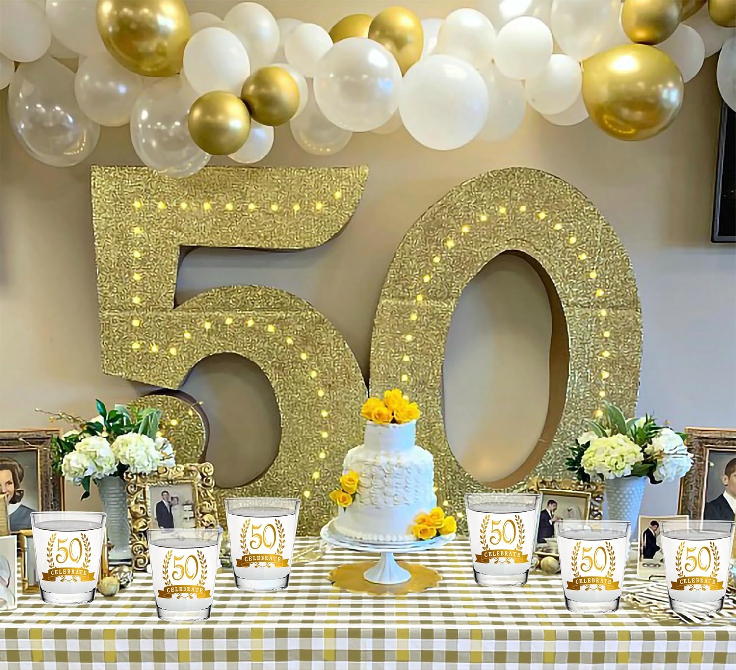 50th Birthday Shot Glass Gift Set - 50th Gold Anniversary Party Decoration - 2oz Set of 6 - With Gift Box - Image 5