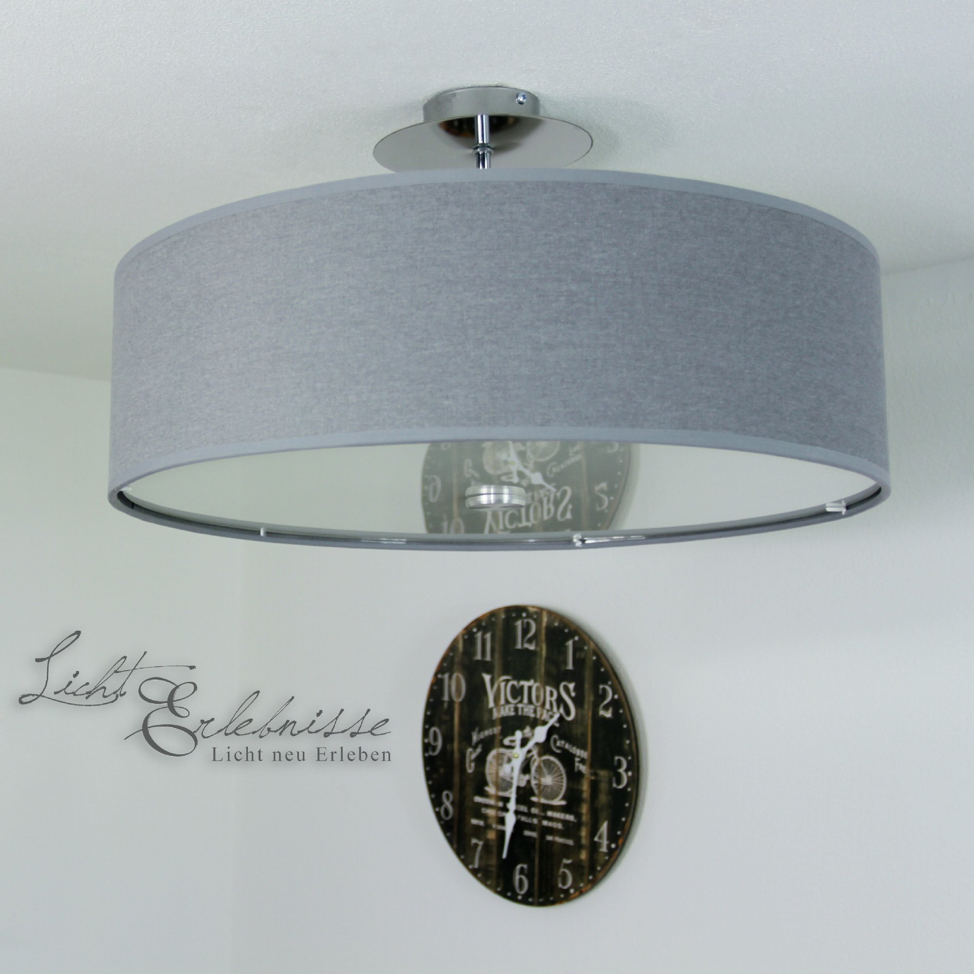 Licht-Erlebnisse Deckenlampe groß E27 je max. 60W 230V Deckenleuchte modern Stoffschirm Wohnzimmer Beleuchtung Lampe Küche Schlafzimmer