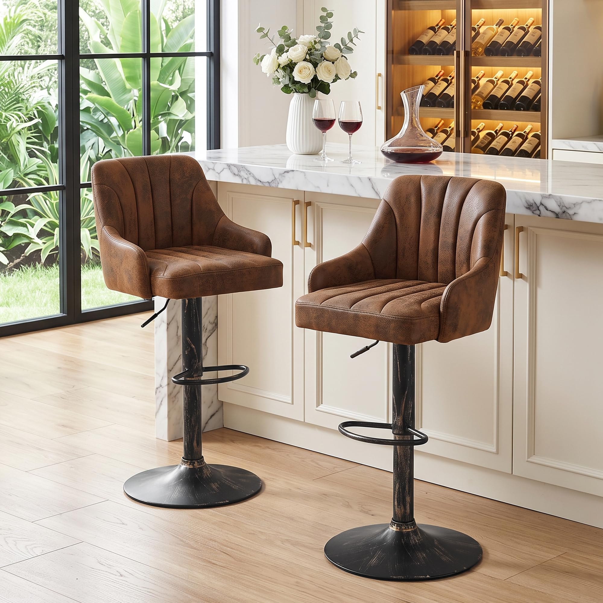View 1 of ***MISSING PARTS*** VECELO Adjustable Swivel Bar Stools Set of 2 - Dark Brown