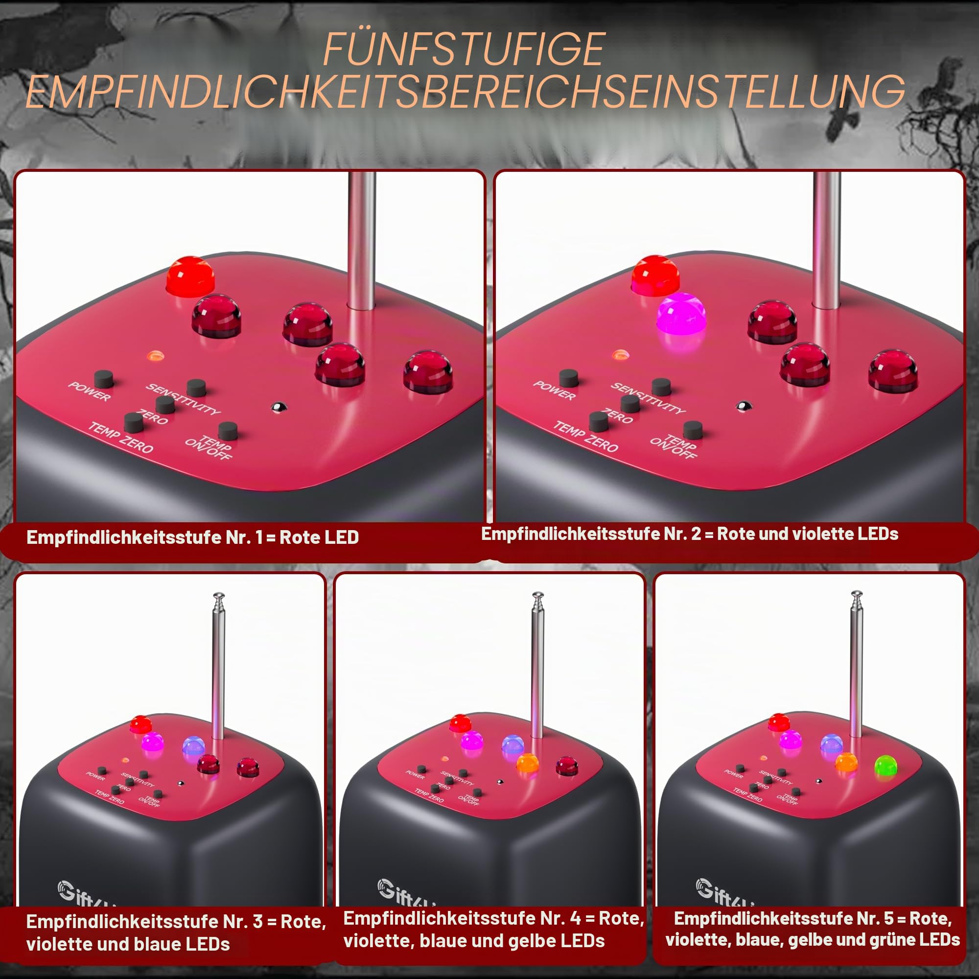 Professionelles Geisterjagd-Set, Dual-EMF- und Temperatursensor-Detektor, automatische Kalibrierung, tragbares Getriebe