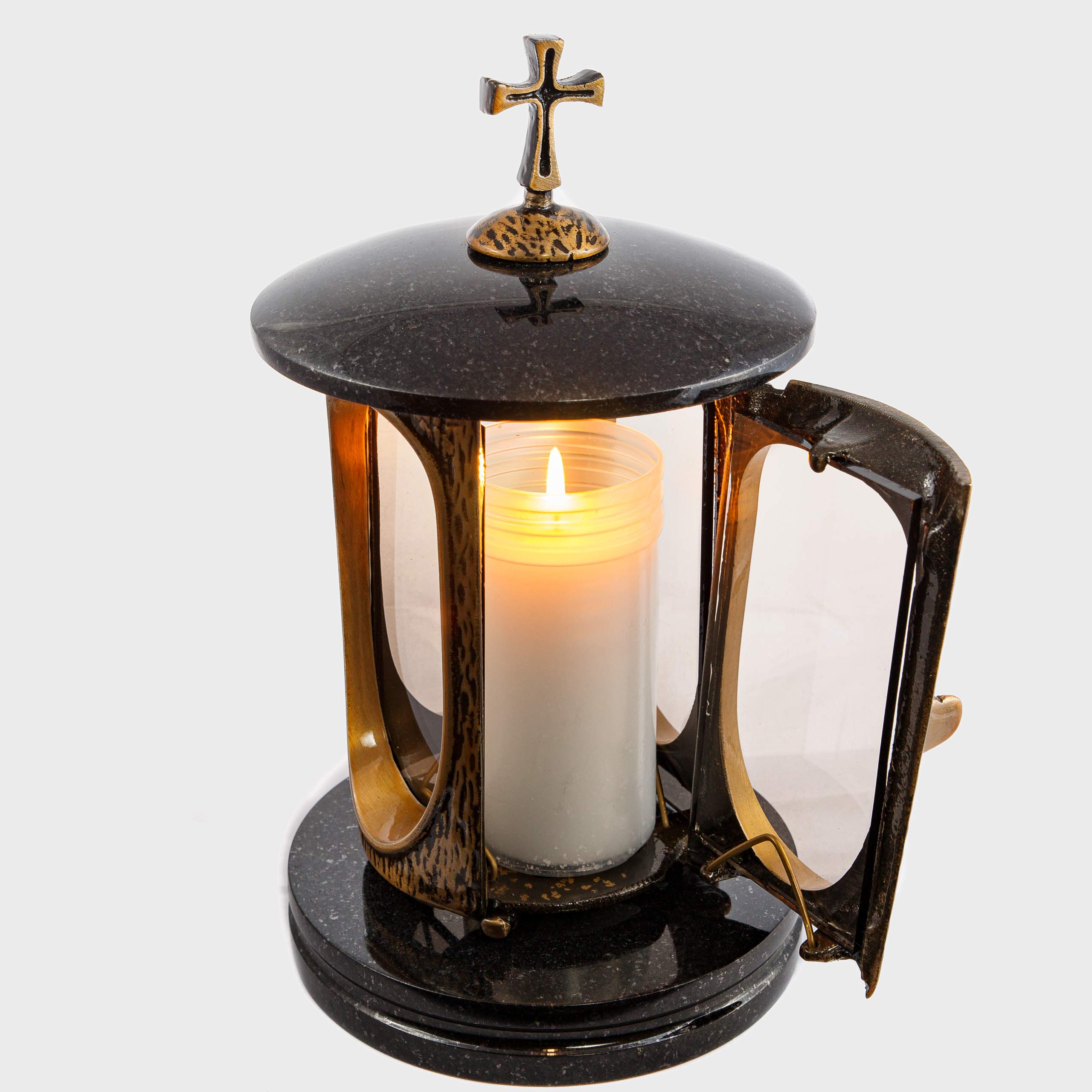 Stylish Grave Lantern Anthracite With Cross Granite Orion Dark