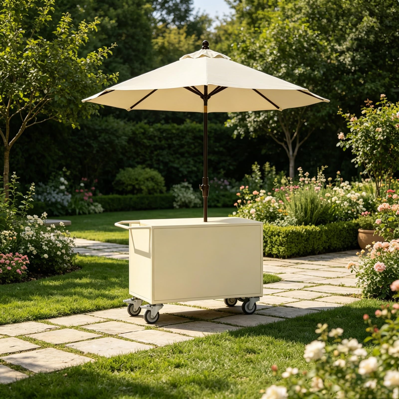 Carrello espositore alimentare con ruote bloccabili e tenda a strisce, banco ferro resistente per mercati cibo strada ed eventi(Beige,100x60x235cm/39.4x23.6x92.5in)