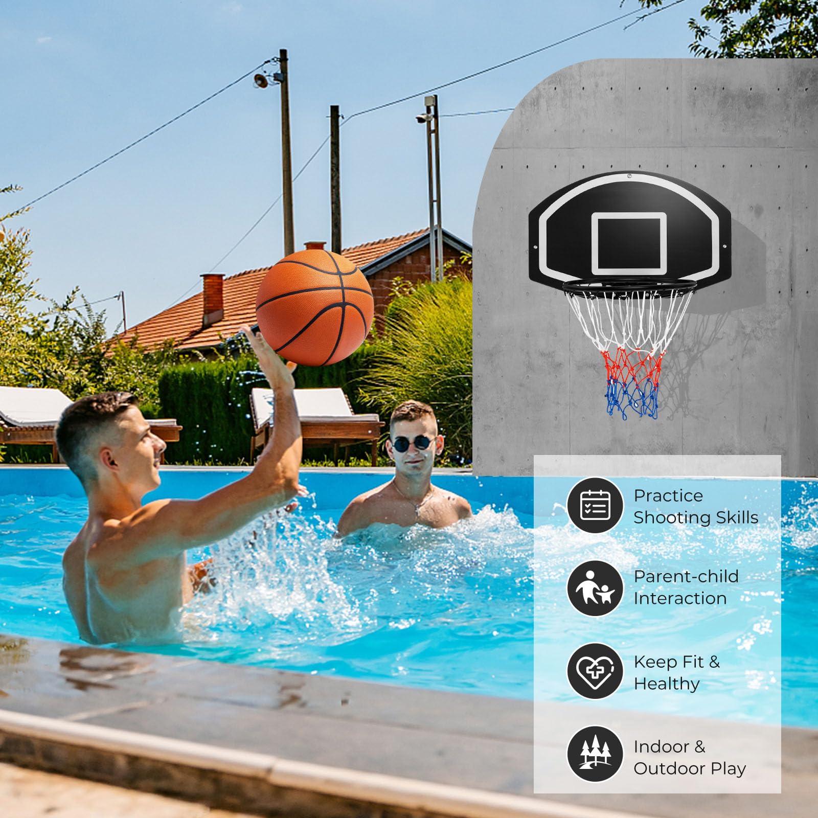 LIFEZEAL Canasta de Baloncesto con Tablero y Red de Baloncesto, Tablero de Baloncesto montado en la Pared, Tablero de Baloncesto de Interior o Exterior para niños y Adultos