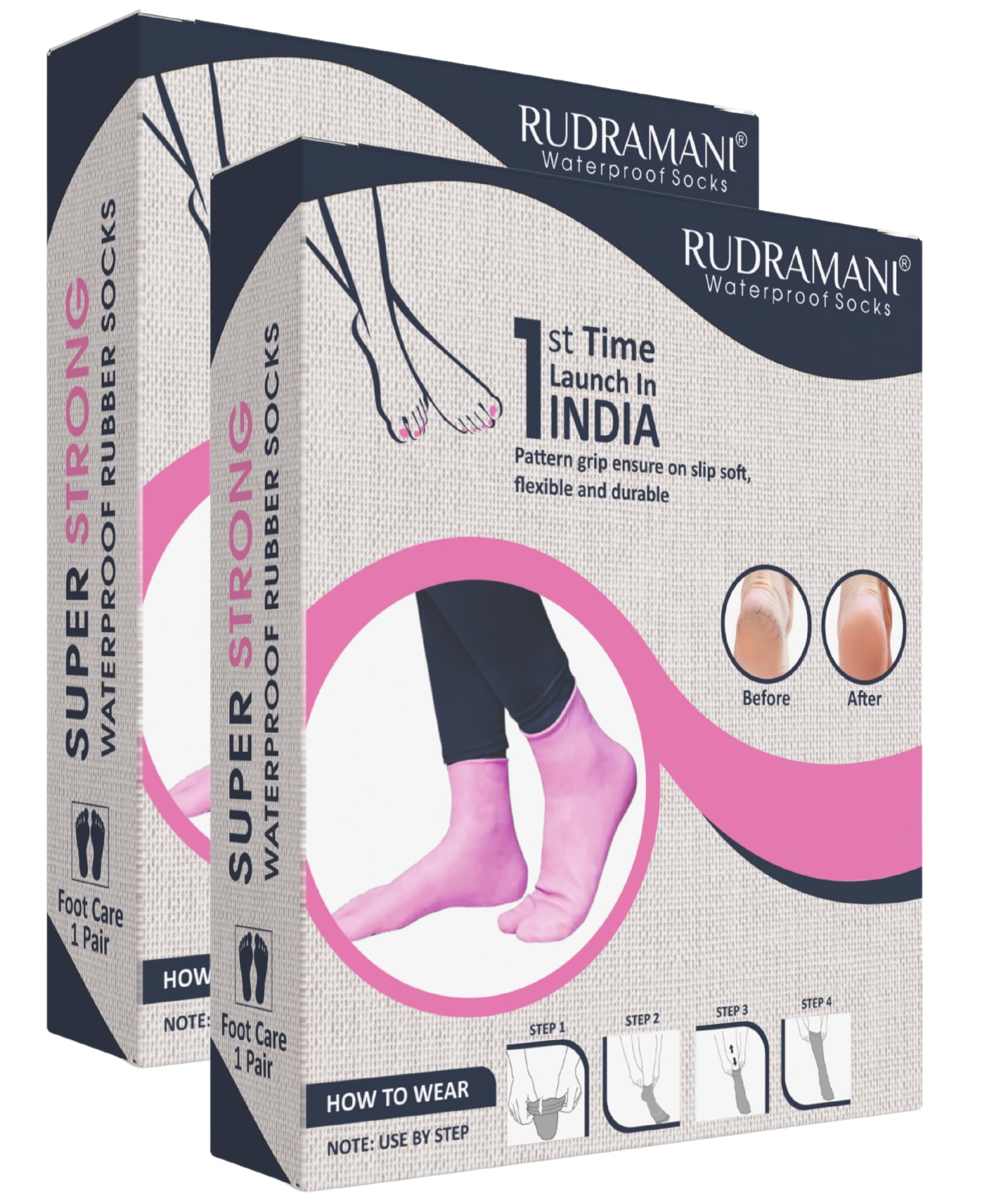 Rudramani Heelcare and Footcare Moisturizing WaterProof Rubber Socks Anti Cracked Protector Unisex - (Size-Medium)(7-8-9) Pink Pack of 2-image-8
