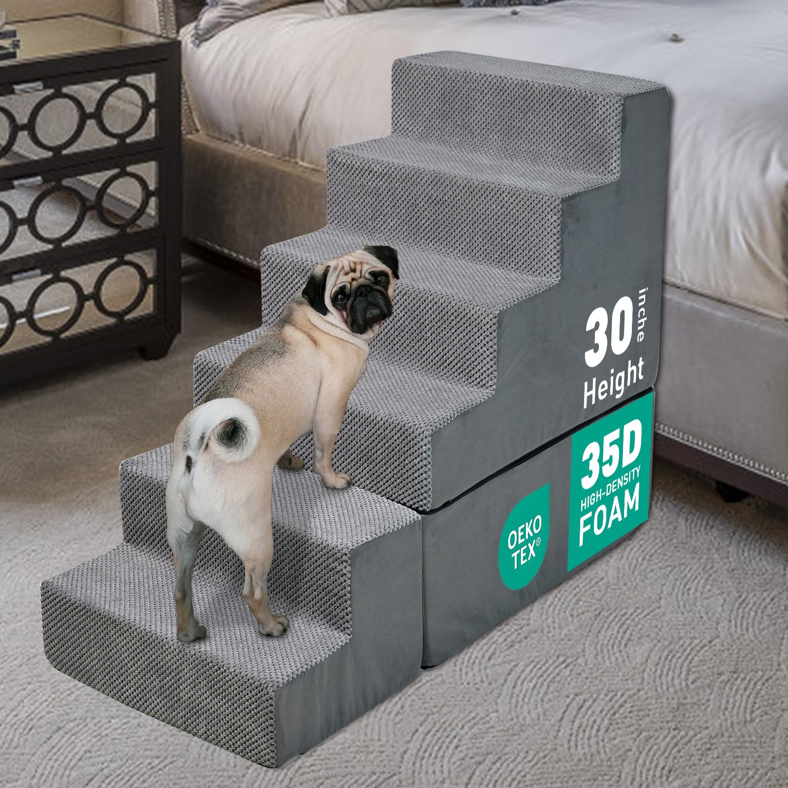 Escaleras para Perros pequeños para Camas Altas de 30 a 36 Pulgadas de Alto, escalones de Espuma 33D para Camas Altas de 30 Pulgadas de Alto, escaleras para Mascotas/escalones para Mascotas