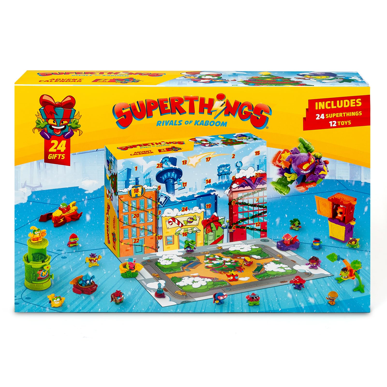 Superthings Adventskalender mit 24 besonderen Geschenken und Überraschungen. Enthält Minifiguren von Superthings, Hideouts, Jets, Exoskeletons und Special Vehicles