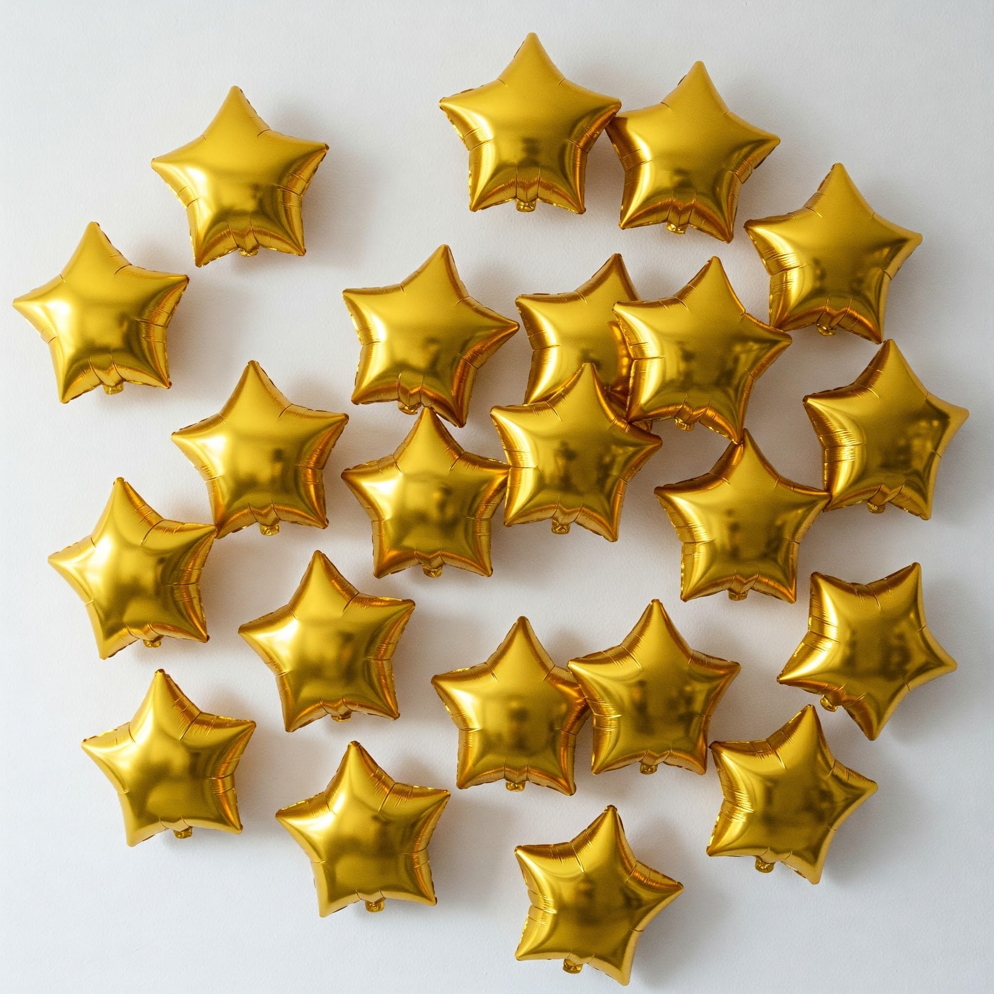 AMFIN® (Pack of 25) 9 Inch Small Star Shape Golden Foil Balloon with Ribbon for Birthday, Wedding, Anniversary, Welcome Baby Shower, Kids Party, Home Decoration - Golden