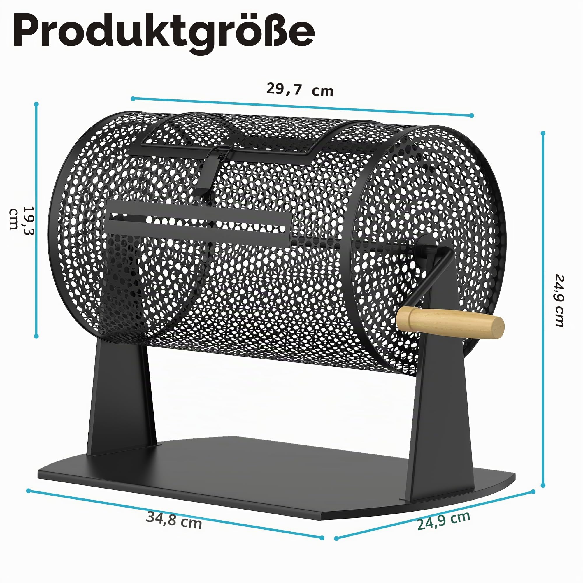 Orionstar Tombola-Trommel Metall-Lotterie-Spinner für Tickets, mittlere Größe mit Holzgriff, fasst 2500 Lose, Schwarz