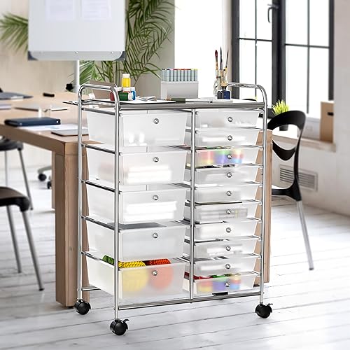 Miniatura 4 de Simple Houseware Carrito utilitario con 15 cajones organizador de almacenamiento rodante para arte y manualidades, cromado