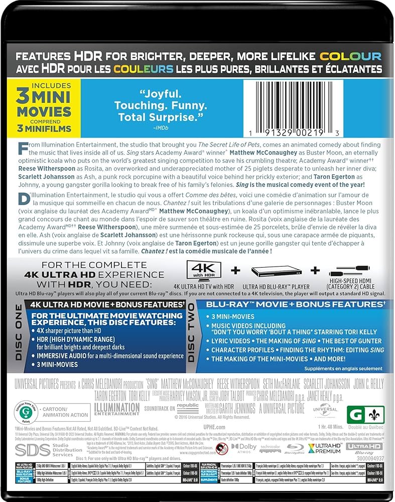 Universal Pictures Home Entertainment Sing 4K Ultra HD Blu-ray