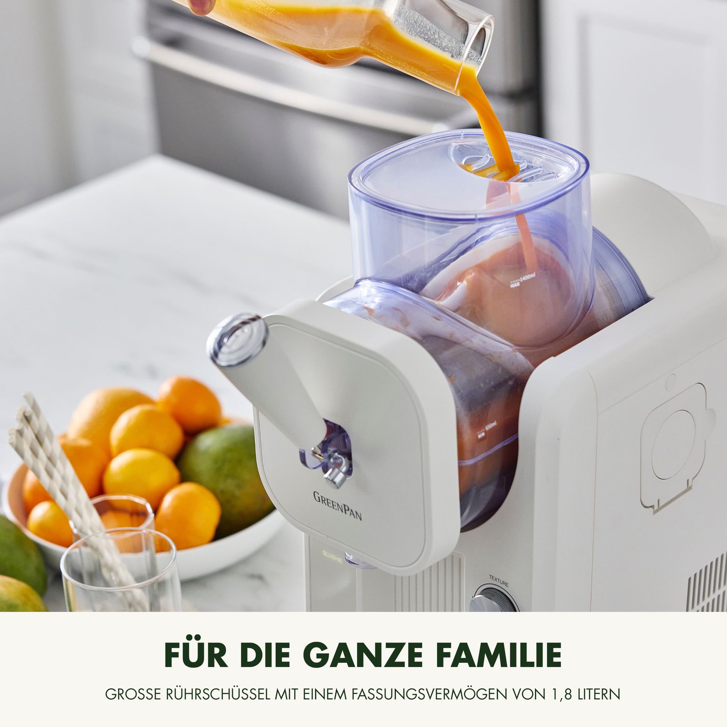 GreenPan Frost Eismaschine & Slushie-Maschine, Softeis, Sorbet, Margaritas, Milchshakes, Gefrorener Joghurt, Kein Vorfrieren, Fertig in 15 Minuten, 6 Modi,7 Texturen,Selbstreinigend,Familiengröße,Weiß