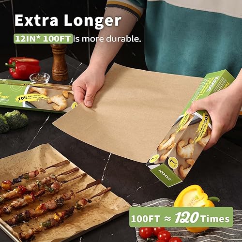 Miniatura 3 de KOOC Papel pergamino de alta densidad, 100 x 12 pulgadas (100 pies cuadrados), papel de hornear resistente, perfecto para hornear, asar a la