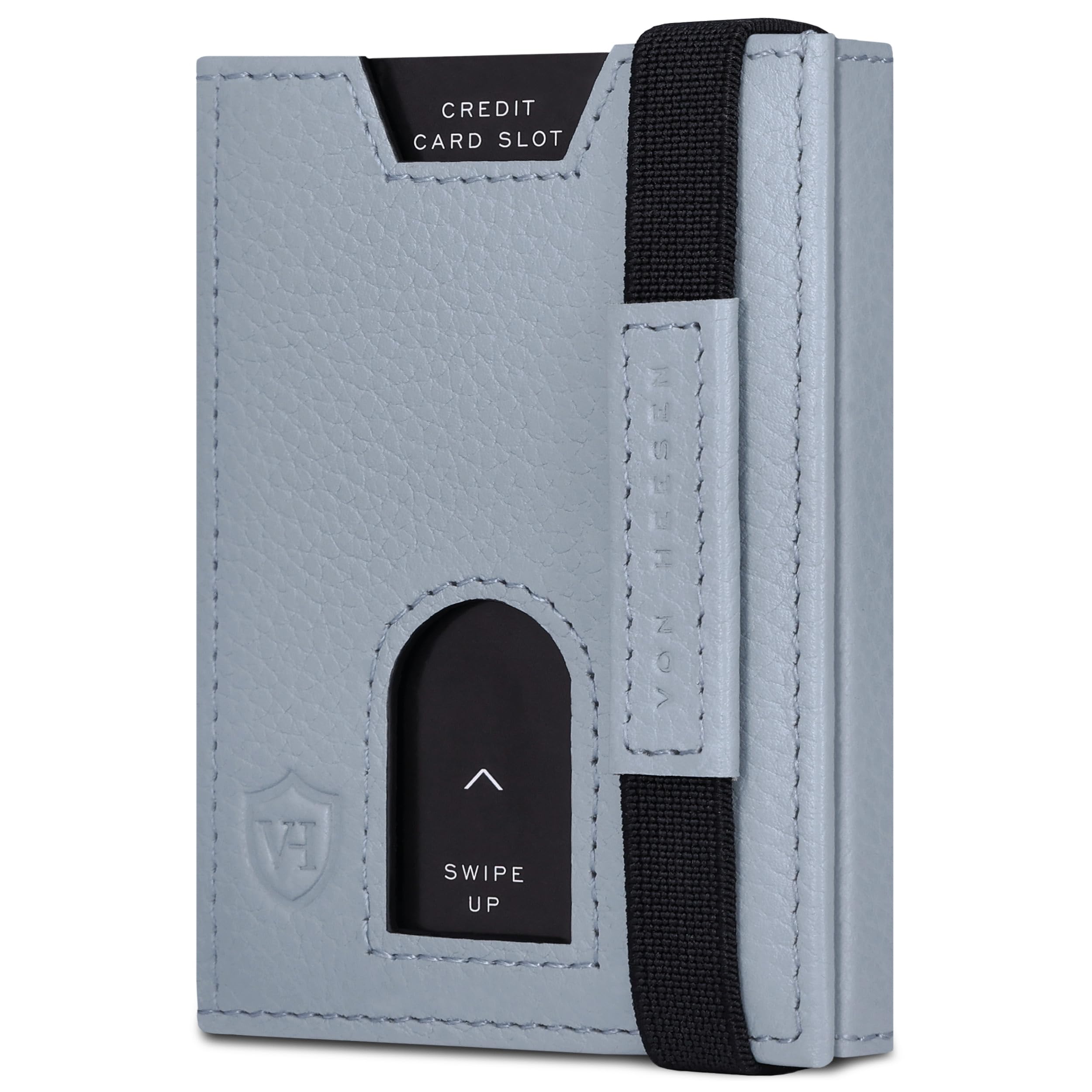 VON HEESEN Slim Wallet mit Münzfach & RFID-Schutz - Leder Geldbeutel - Mini Geldbörse für Herren und Damen - Kartenetui Echtleder Karten Portemonnaie klein - Kreditkartenetui Hellblau