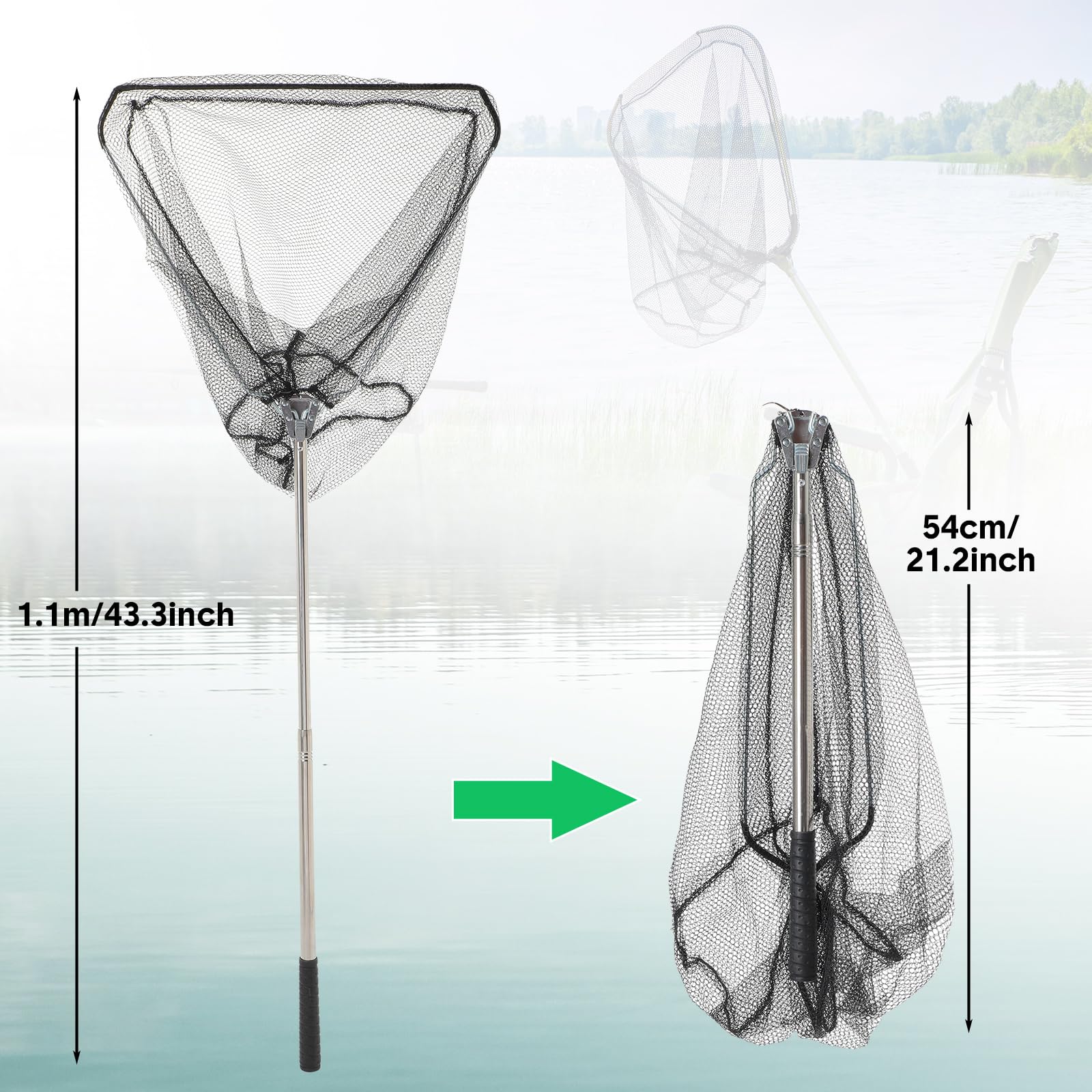 JaGely 5 accesorios de red de pesca que incluyen red de aterrizaje de pesca con asa, red de fundición plegable portátil de 26 x 13 pulgadas, 8 agujeros y 8 lados, trampa de cebo de pesca plegable, red