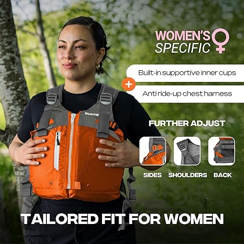 Miniatura 2 de Stohlquist Chaleco salvavidas PFD para mujer, 8 puntos de ajuste para un ajuste definitivo, carcasa exterior Ripstop, flotación de espalda alta,