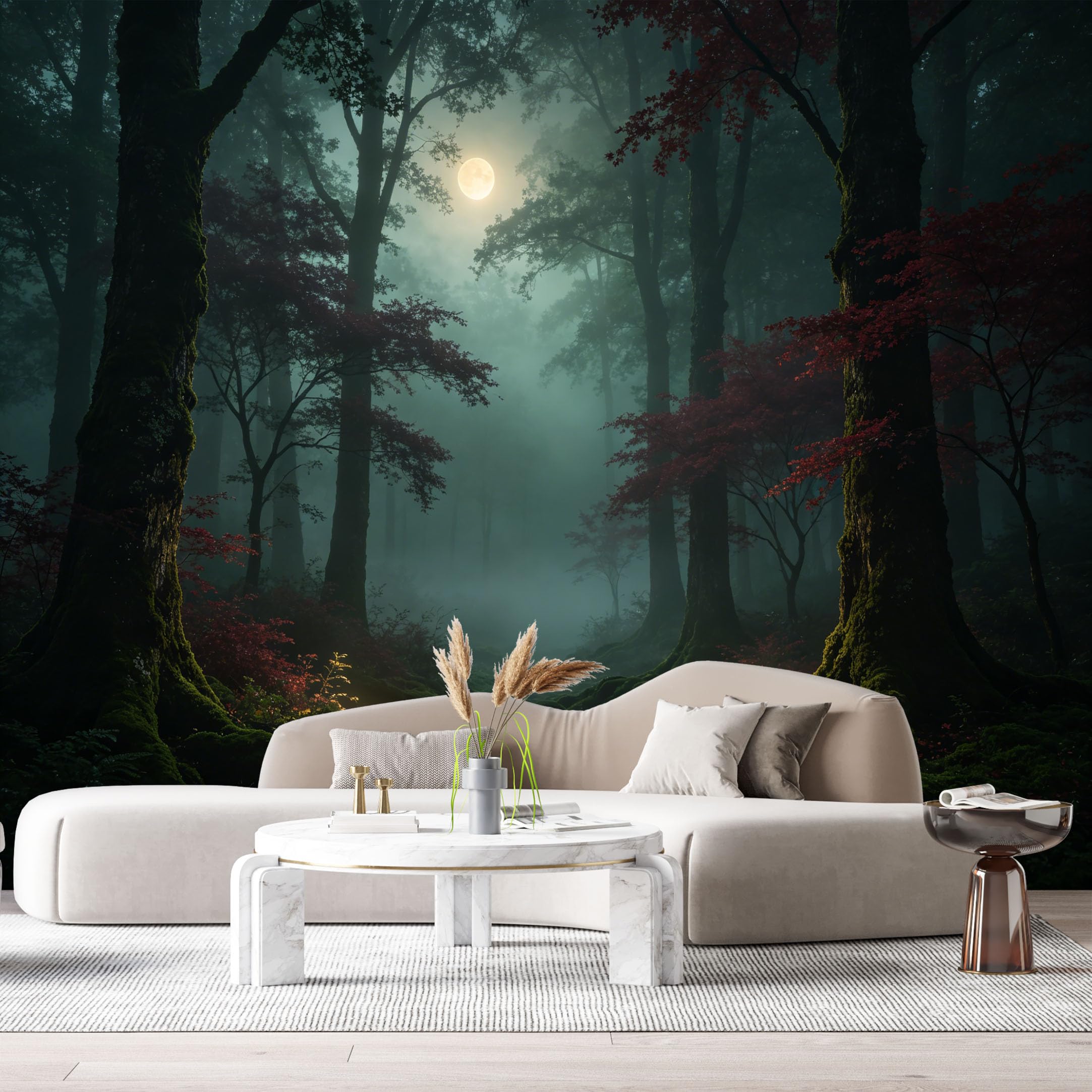 Custom Size Wall Murals Mystic Forest Landscape Moonlight Night Mist Trees SelfAdhesive Wall Fabric Removable Large Wallpaper for Photo Living Room
