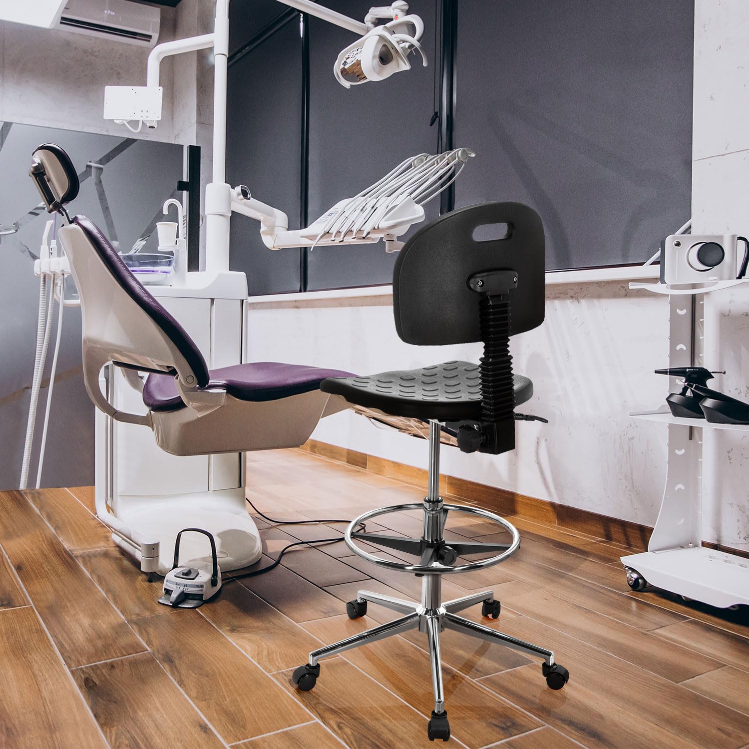 hjh OFFICE 830097 Silla de Trabajo Top Work 23 I Asiento de PU-Espuma Duro Antideslizante, con Ruedas y Tapones, Negro