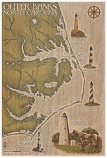 Outer Banks Poster North Carolina, Lighthouse And Town Map Psoters Canvas Poster Wall Art Decor Print Picture Paintings for Living Room Bedroom Decoration Unframe: 12x18inch(30x45cm)