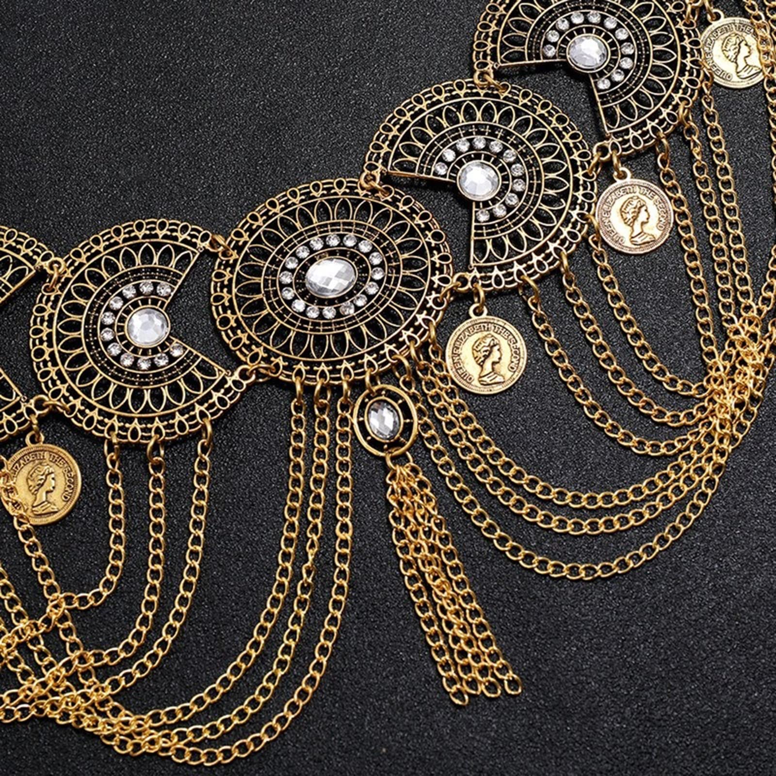 RWRAPS Damen Bauch Taille Kette Tanzgürtel Strandgürtel Böhmische Körperkette Retro Münze Quaste Gürtel Bauchschmuck Damen Accessoires, Gold (Gold)